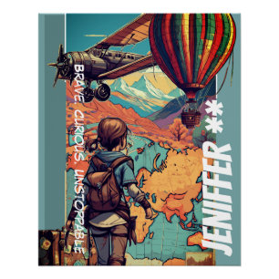 Póster Menina Aventureira, Tema de Viagem Personalizado