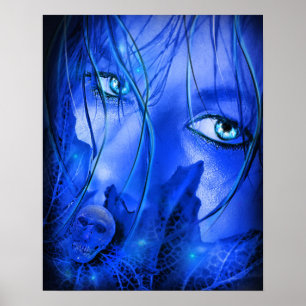 PÓSTER MENINA AZUL COM MEDO OCULTO COM CRÂNIO