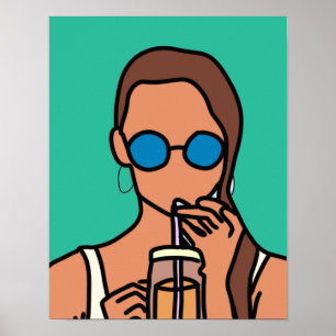 Poster Menina bebendo chá de bolhas moderno