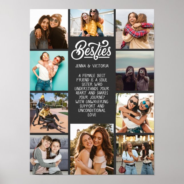 Poster Menina Besties 10 fotos cinza fundo de texto perso (Frente)