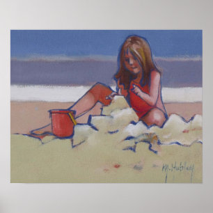Póster Menina bonita brincando de areia