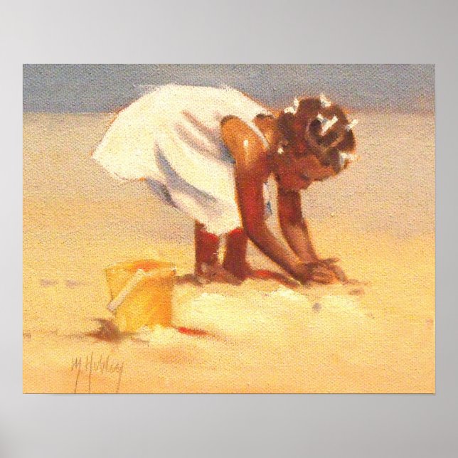Póster Menina bonita brincando de areia (Frente)