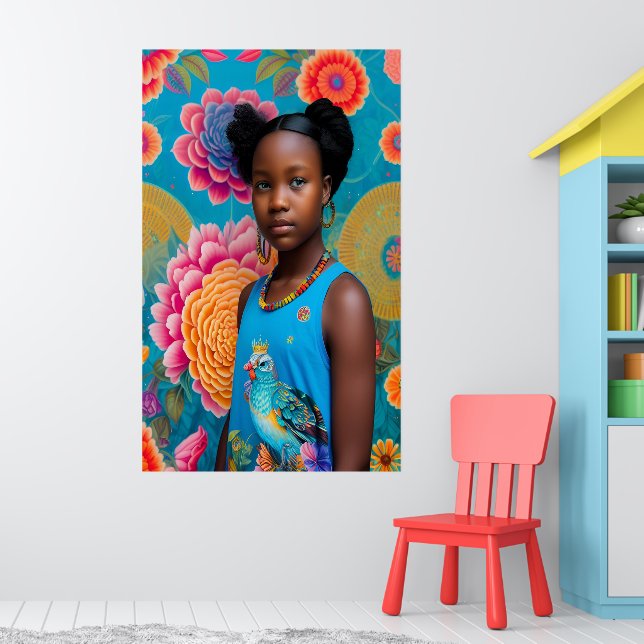 Poster Menina bonita com tanque de pássaros no topo (Berçário 1)