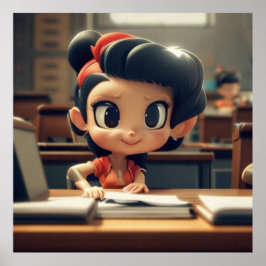 Poster Menina Bonita na aula, moça moderna na escola