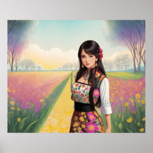 Poster Menina Bonita no Jardim de Flores
