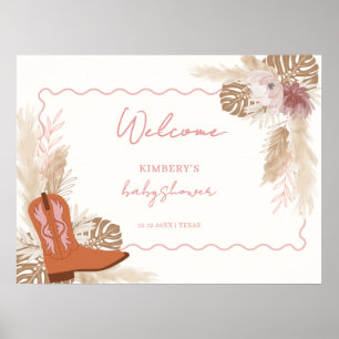 Poster Menina Botas de Cowgirl Boho Pampas Bem-vindo ao C
