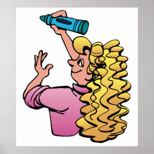 Poster Menina Brincalhona com Lápis de Cor
