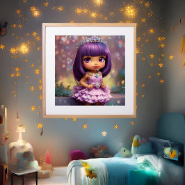 Poster Menina caprichosa linda Princesa tiara cor-de-rosa