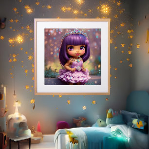 Poster Menina caprichosa linda Princesa tiara cor-de-rosa