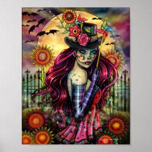 Poster Menina Caveira de Açúcar Fantasia Arte por Molly H