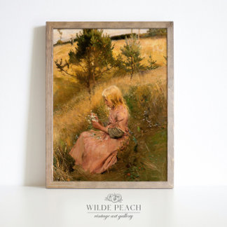 Poster Menina colhendo flores pintura de vintage