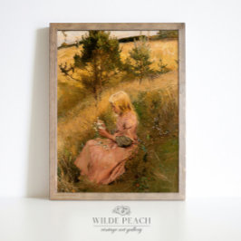 Poster Menina colhendo flores pintura de vintage