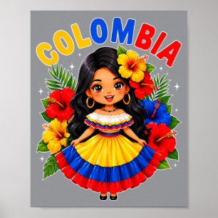 Poster Menina Colombiana Vestido Tradicional Colômbia His