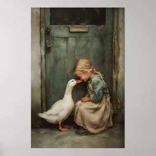 Poster Menina Com Amor de Pato Imprimível, Rústico Cottag