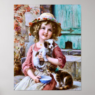 Poster Menina com Animais de estimação de Emile Vernon
