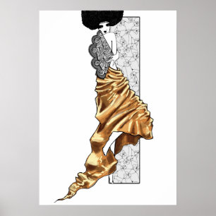 Poster "Menina com arte Nouveau de ilustração de um fã