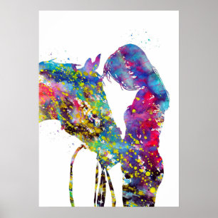 Poster Menina com Cavalo Colorida