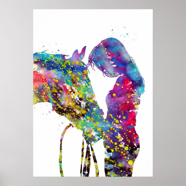 Poster Menina com Cavalo Colorida (Frente)