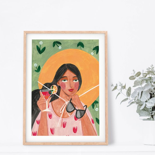Poster Menina com chapéu de verão óculos de sol floral pa (Criador carregado)
