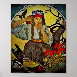 Póster Menina com coro do professor de Moravian do corvo
