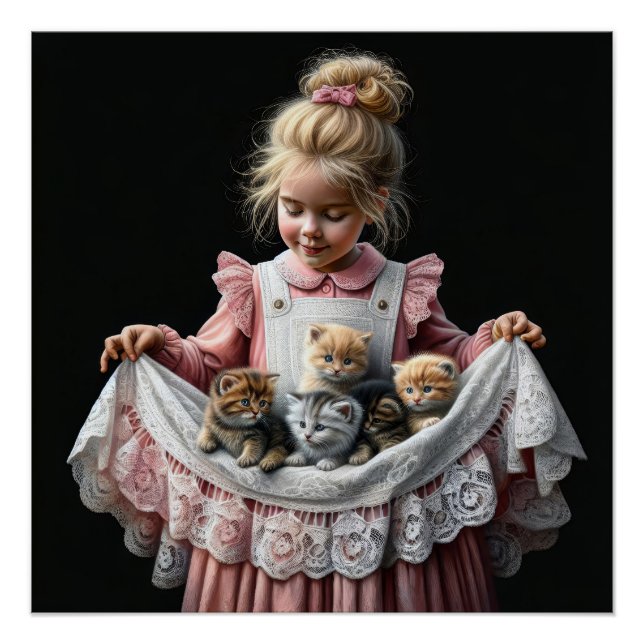 Póster Menina Com Gatinhos Em Seu Apron (Frente)
