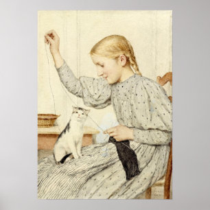 Póster Menina com gato, Albert Anker