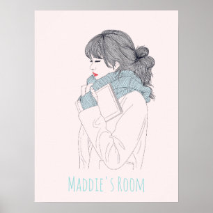 Poster Menina com ilustração gráfica legal do cachecol