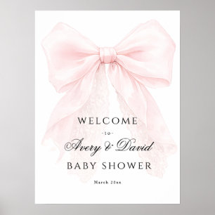 Poster Menina com Laço Rosa Churrasco de Bebê Moderno 