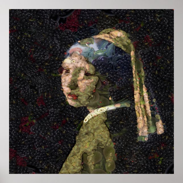 Poster Menina Com Morango A Ouvir Belas Artes (Frente)