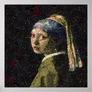 Poster Menina Com Morango A Ouvir Belas Artes