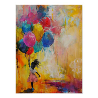 Póster Menina com Pintura de Balões