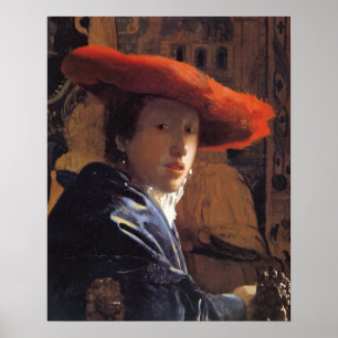 Póster Menina com Red Hat, c.1665 (óleo no painel)
