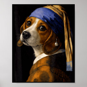 Poster Menina com um beagle de brinco de pérola meme engr