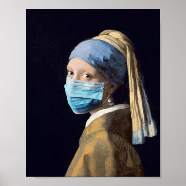 Poster Menina com um brinco de pérola e máscara facial  (Frente)