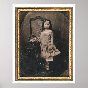 Poster Menina com uma cesta das flores (40319)