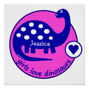 PÓSTER MENINA COR-DE-ROSA CORAJOSA DINO PERSONALIZADO