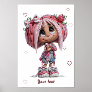 Poster Menina Customizada Fofa de Morango