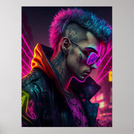 Poster Menina Cyberpunk na cidade de neon