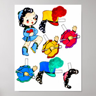 Poster Menina da banda marcial escolar boneca de papel re