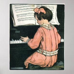 Póster Menina da música do piano do vintage por Jessie