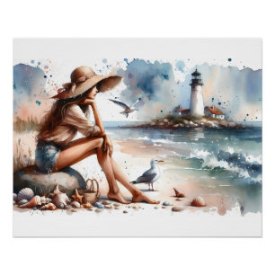Póster Menina da Praia Costeira & Farol