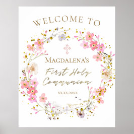 Poster menina da primeira comunhão bem-vinda