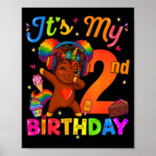 Poster Menina de 2 anos de idade Afro Unicórnio Cabelo Na