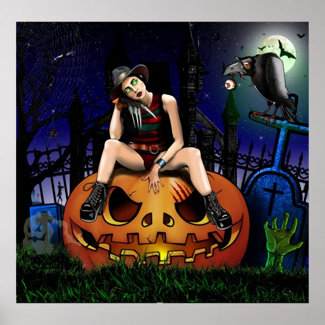 Poster Menina de abóbora do Halloween (Frente)