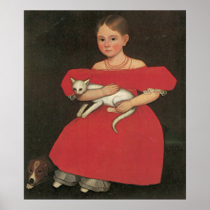Póster Menina de Ammi Phillips no vermelho com seus gato
