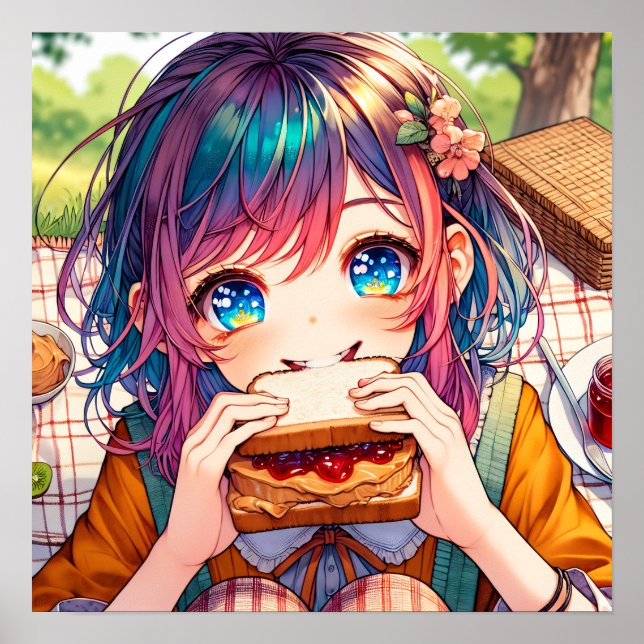 Poster Menina de Animação Bonita comendo uma Manteiga de  (Frente)