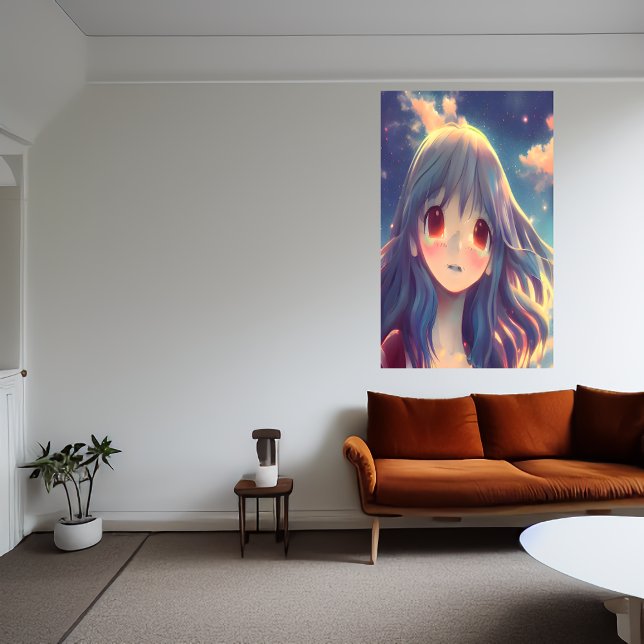 Poster Menina de animação com cabelo azul longo | AI Art  (Criador carregado)