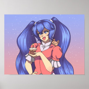 Poster Menina de animação de aniversário mágica