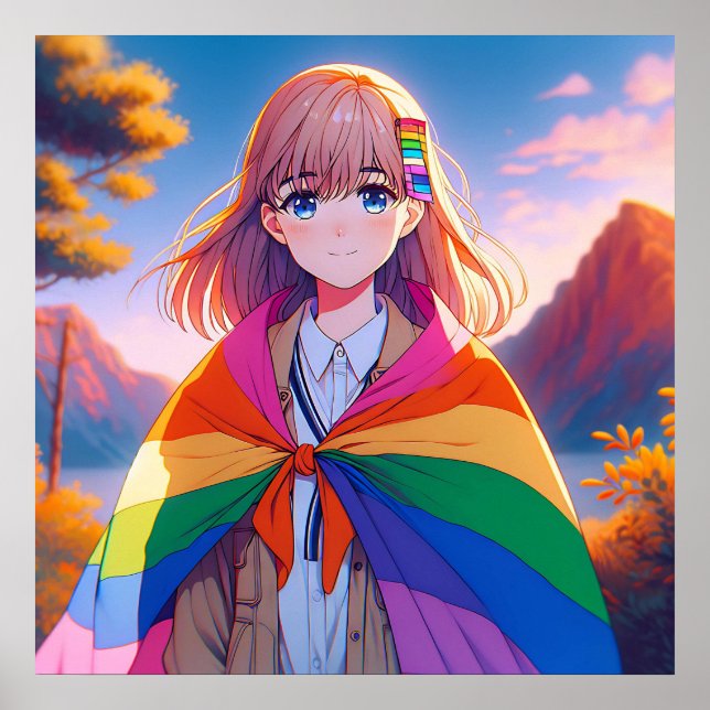 Poster Menina de anime com LGBTQIA+ Cabo (Frente)