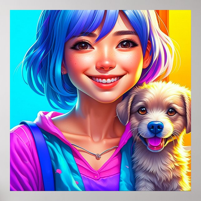 Poster Menina de Anime e Cachorro (Frente)